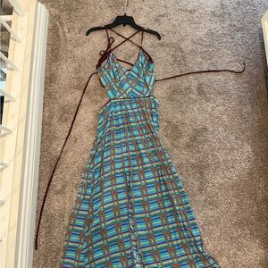Urban Outfitters Blue and Brown Backless Dress